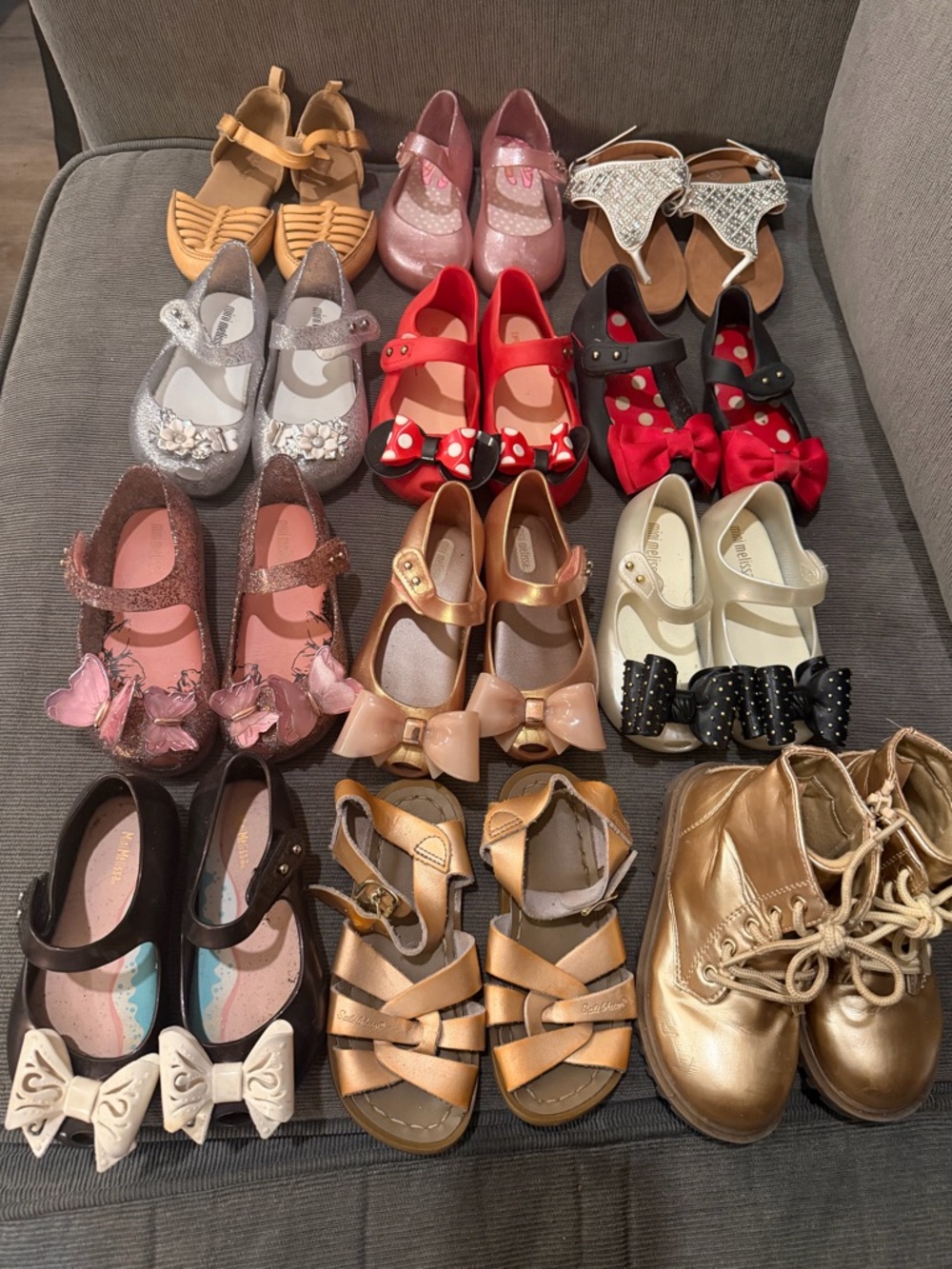 mini Melissa and Assorted shoe lot Pink, Red, Gold, Silver, Black. All size 8